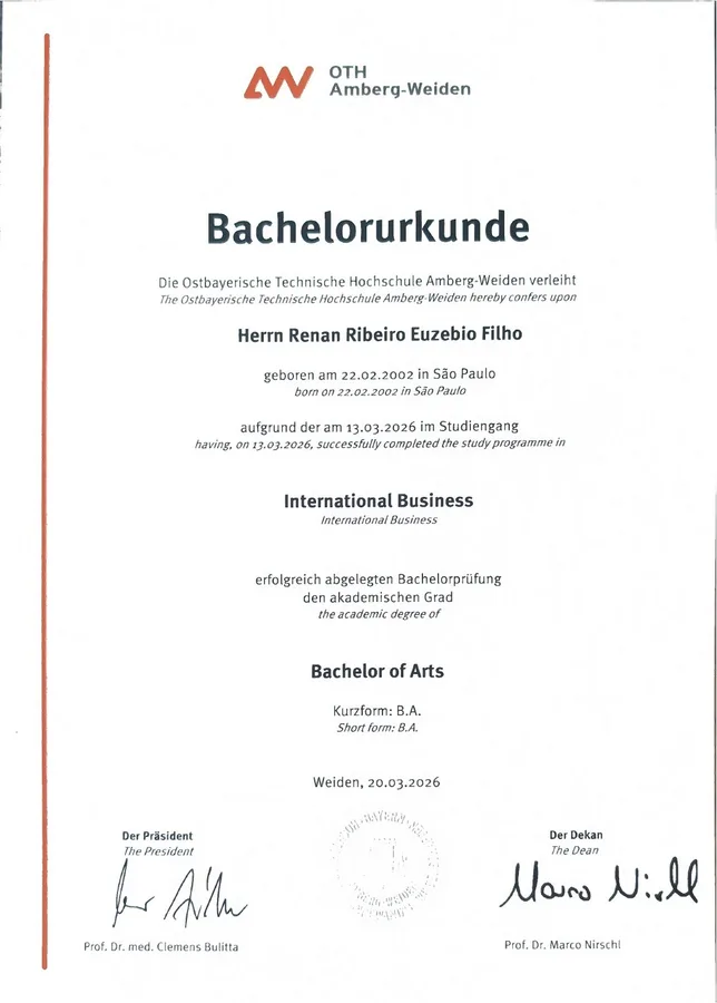 Preview of International Business Bachelor of Arts diploma